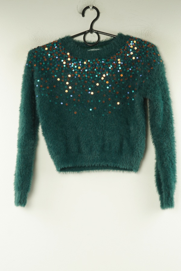 Sweter ciemnozielony z cekinami - PRIMARK zdjęcie 1