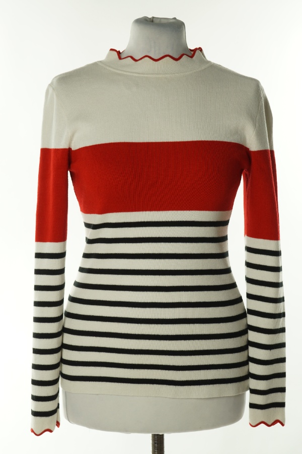 Sweter biały w czarno-czerwone paski - NEW LOOK zdjęcie 1