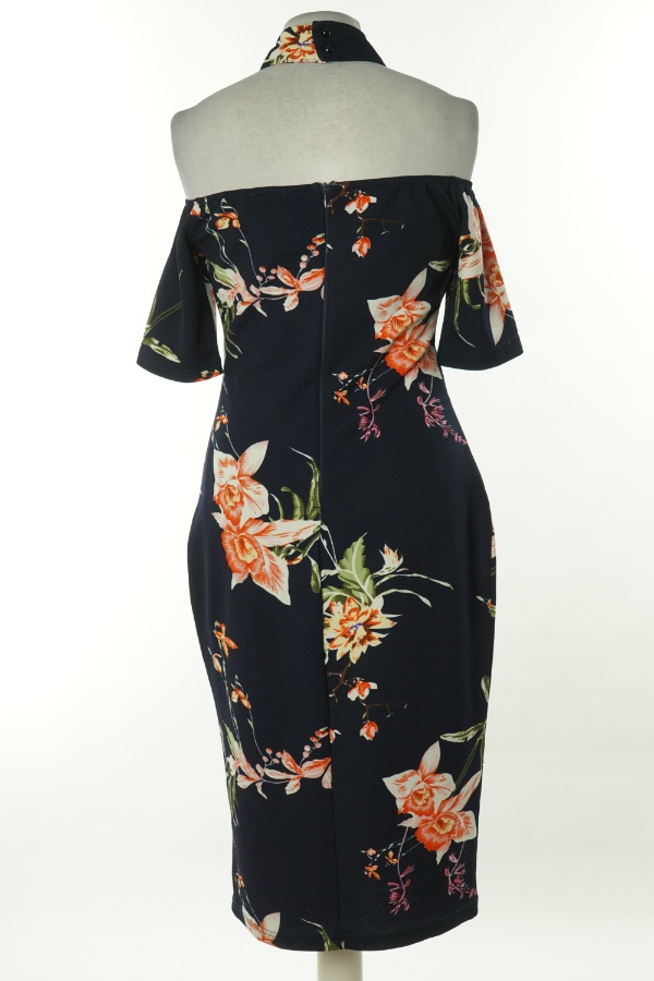 Sukienka granatowa w kwiaty - AX PARIS zdjęcie 2