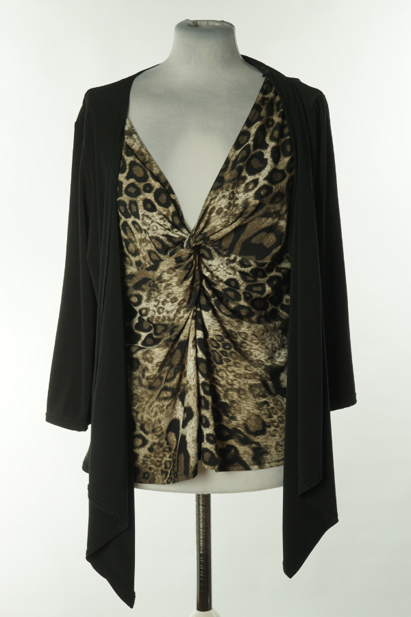 Bluzka czarna z beżową wstawką w cętki - ROMAN zdjęcie 1