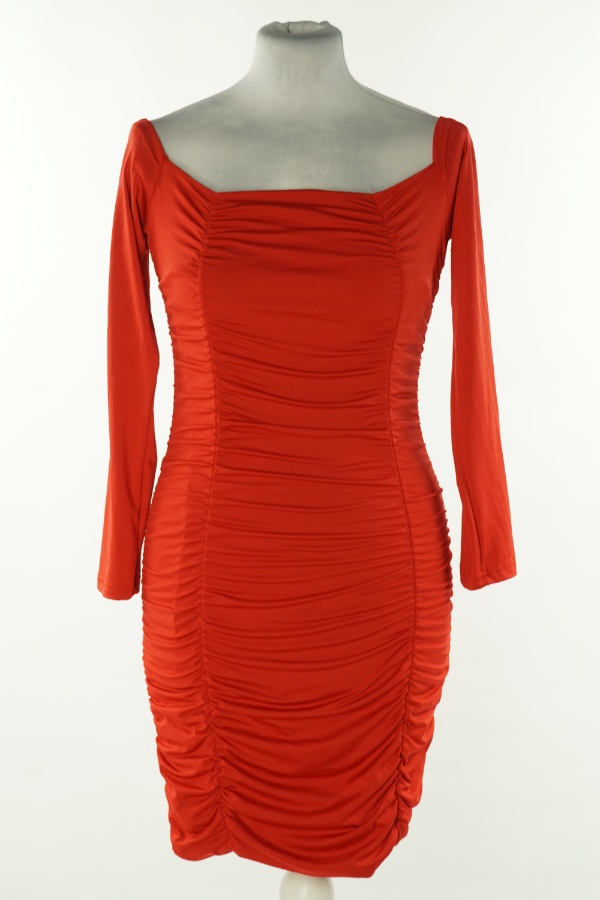 Sukienka czerwona drapowana - BRAK METKI Z NAZWĄ PRODUCENTA zdjęcie 1
