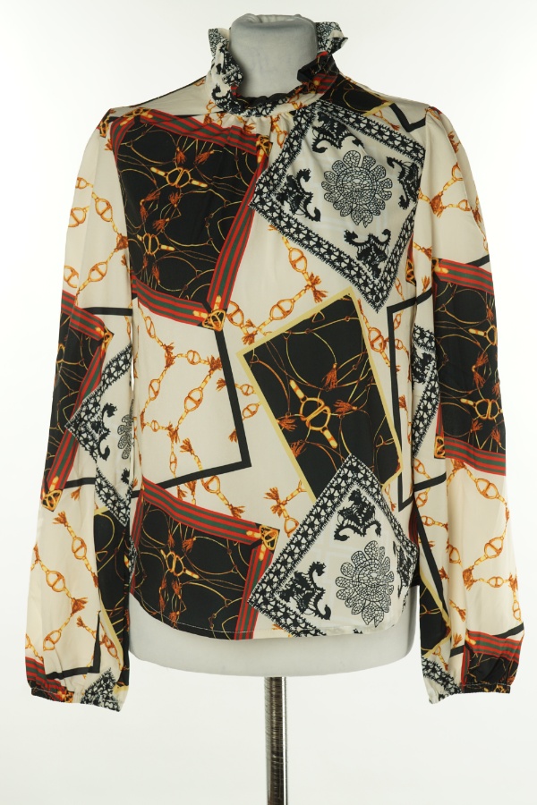 Bluzka ze stójką beżowo czarna wzorzysta - SHEIN zdjęcie 1