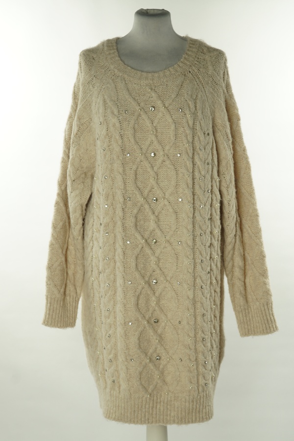 Sukienka sweterkowa beżowa z perełkami i kamieniami - PRIMARK zdjęcie 1