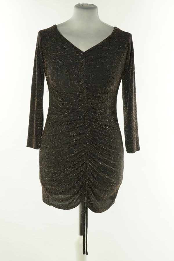 Sukienka czarna ze złotą nitką drapowana - BOOHOO zdjęcie 1