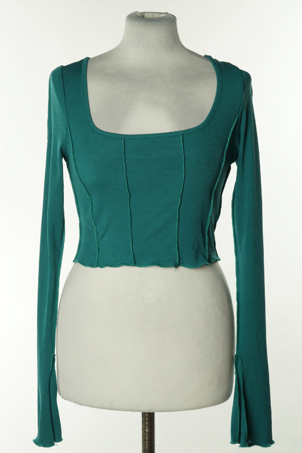 Top zielony prążkowany z wiązaniem z tyłu - SHEIN zdjęcie 1