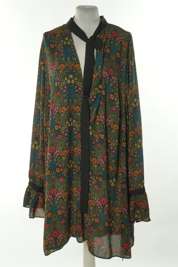 Bluzka czarna w kwiaty z wiązaniem, H&M - H&M zdjęcie 1