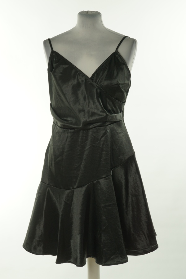 Sukienka czarna a'la satyna falbaniasta - SHEIN zdjęcie 1