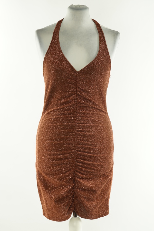 Sukienka brązowa błyszcząca na szyję, H&M - H&M zdjęcie 1