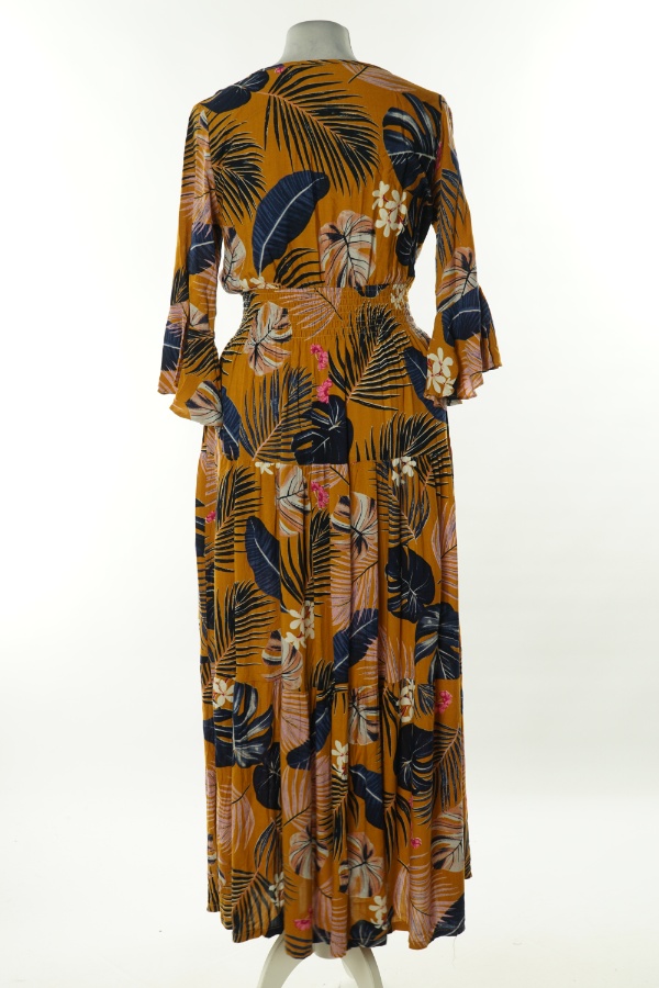 Sukienka miodowa w kwiaty z gumką w talii - BRAK METKI Z NAZWĄ PRODUCENTA zdjęcie 2