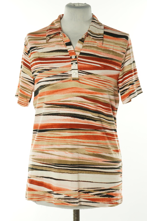 Koszulka pomarańczowo-biała wzorzysta - TEA LANE zdjęcie 1