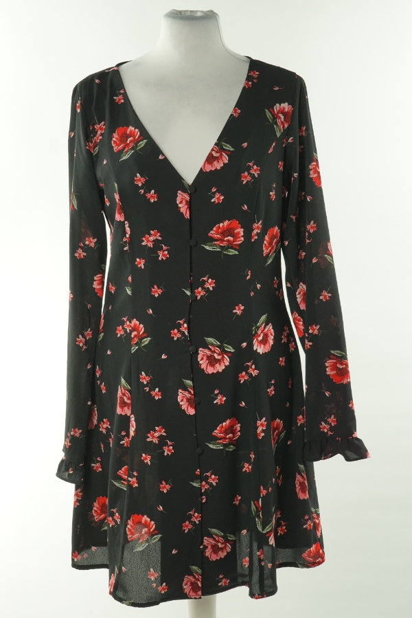 Sukienka czarna w czerwone kwiaty, H&M - H&M zdjęcie 1