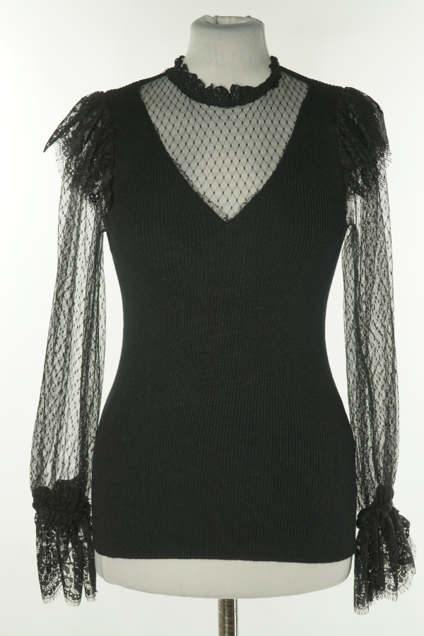 Bluzka czarna sweterkowa z siateczkowymi rękawami - RIVER ISLAND zdjęcie 1