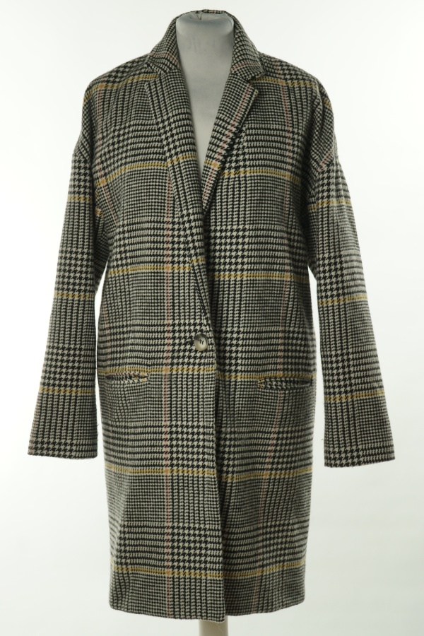 Płaszcz biały w czarną kratkę(50%wełna) - RIVER ISLAND zdjęcie 1