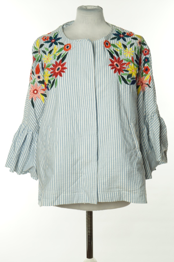 Narzutka biało-niebieska w paski i kwiaty, ZARA - ZARA zdjęcie 1