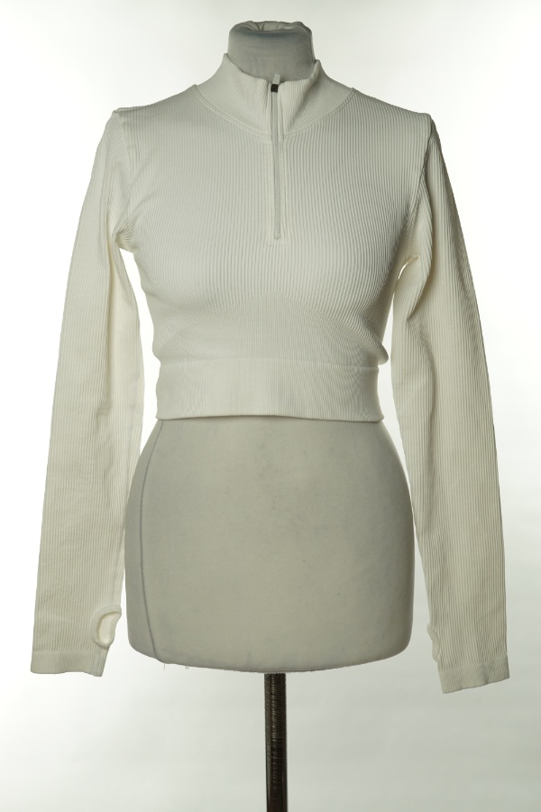 Bluzka sportowa biała prążkowana - BRAK METKI Z NAZWĄ PRODUCENTA zdjęcie 1