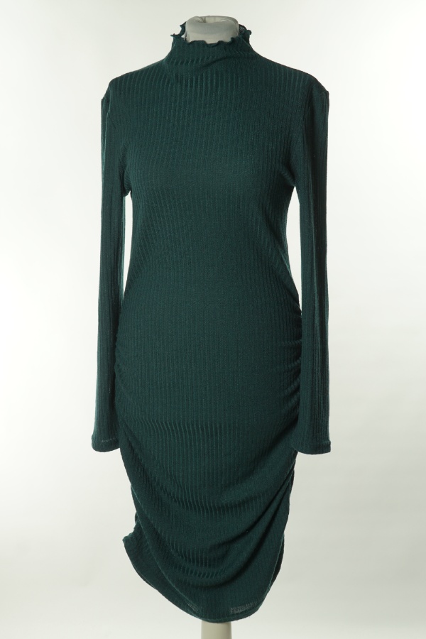 Sukienka zielona prążkowana, drapowana - SHEIN zdjęcie 1