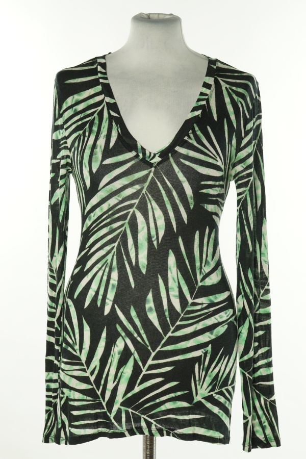 Bluzka czarna w zielono-szare liście - BCBG MAX AZRIA zdjęcie 1