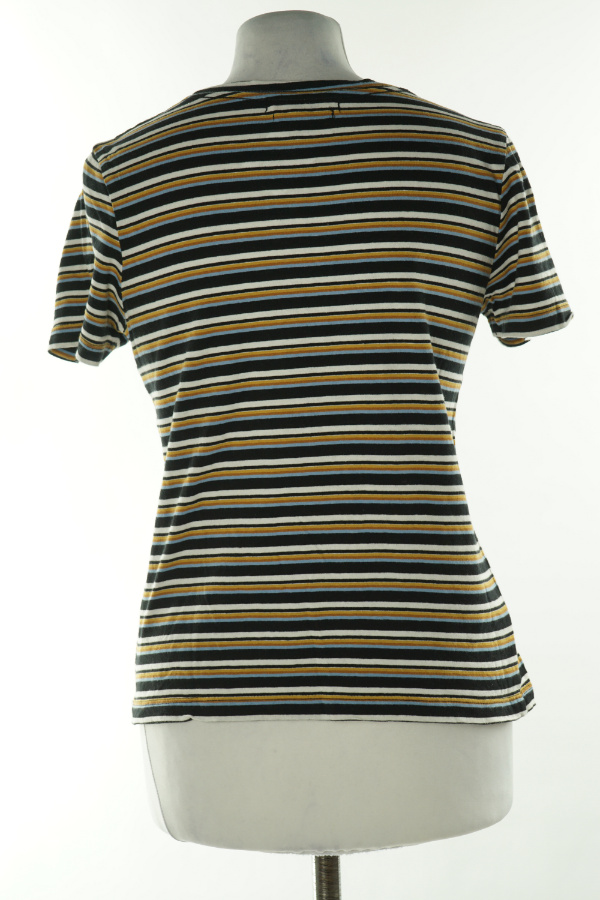 Koszulka czarna w niebiesko-żółte paski - PULL & BEAR zdjęcie 2