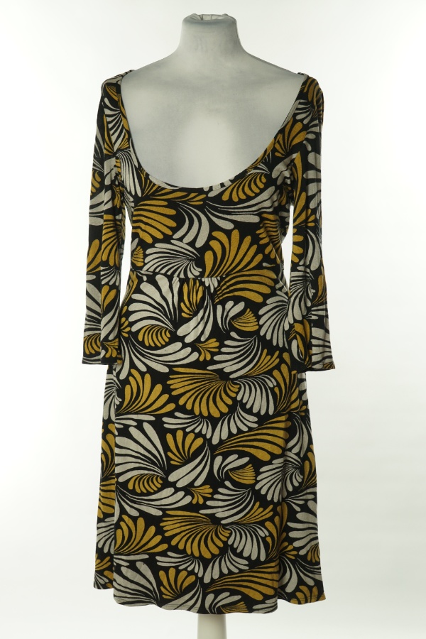 Sukienka czarna w szaro-żółte wzory - KALIKO zdjęcie 1