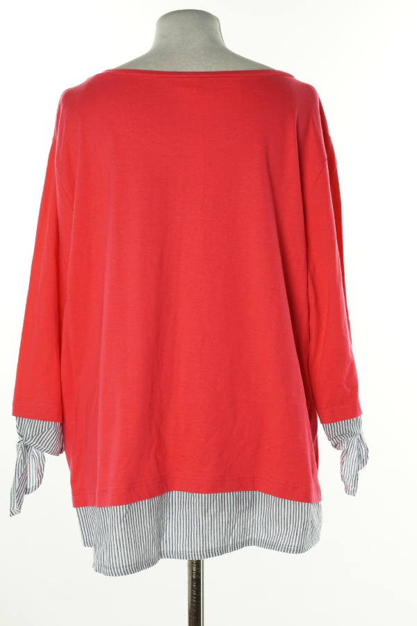 Bluzka różowa z biało-niebieskim wykończeniem zdjęcie 2