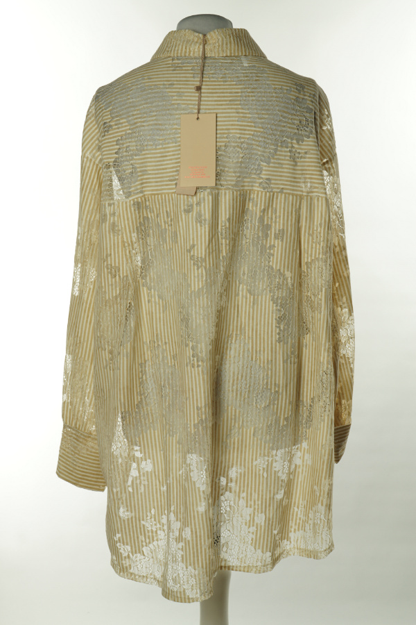 Koszula beżowo-biała w paski z koronkowymi wstawkami - BRAK METKI Z NAZWĄ PRODUCENTA zdjęcie 2