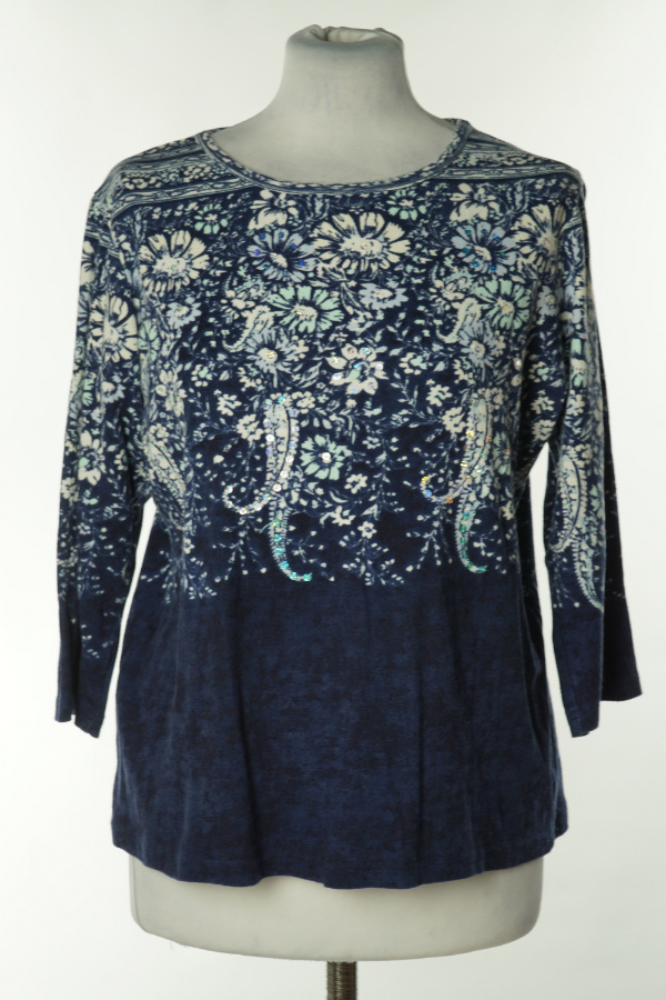 Bluzka biało - granatowa w kwiaty z cekinami - ARTACAPEA zdjęcie 1