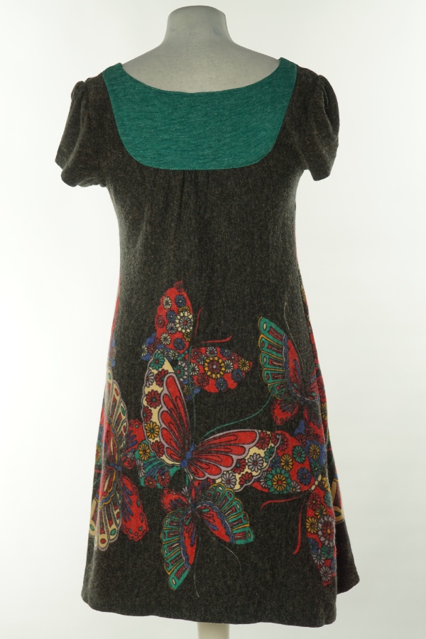 Sukienka szaro-zielona w motyle - PUSSYCAT zdjęcie 2