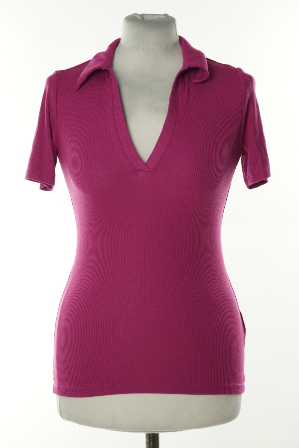 Koszulka fioletowa prążkowana z kołnierzykiem - AMISU zdjęcie 1
