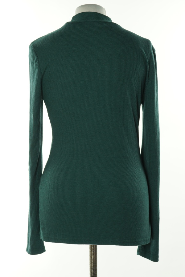 Bluzka zielona prążkowana ze stójką - SHEIN zdjęcie 2