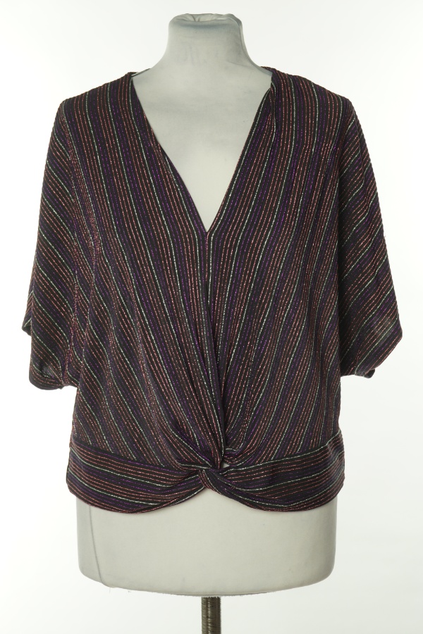 Bluzka czarna w kolorowe brokatowe paski - BRAK METKI Z NAZWĄ PRODUCENTA zdjęcie 1