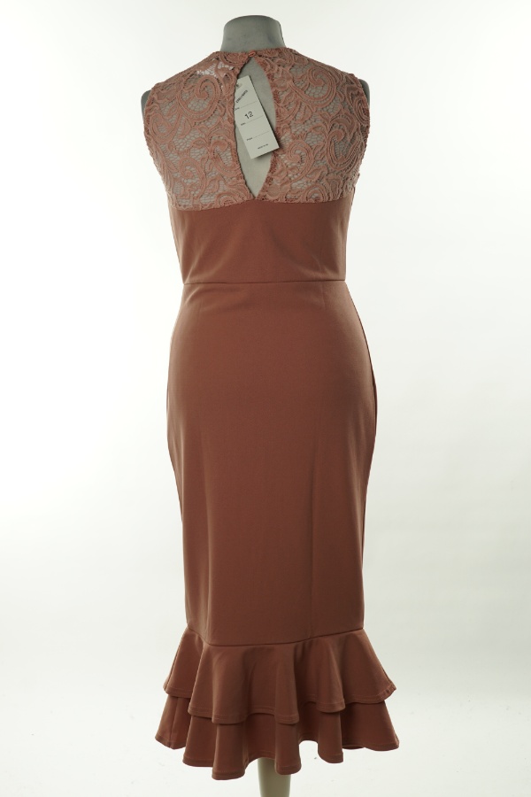 Sukienka brudny róż z koronkową wstawką - MALABAY zdjęcie 2