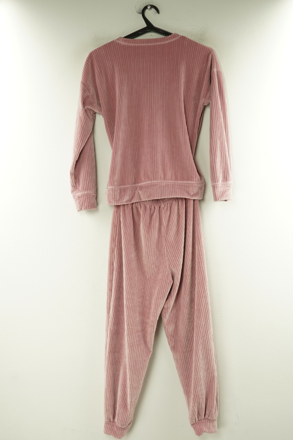 Komplet dresowy welurowy różowy prążkowany - MATALAN zdjęcie 2