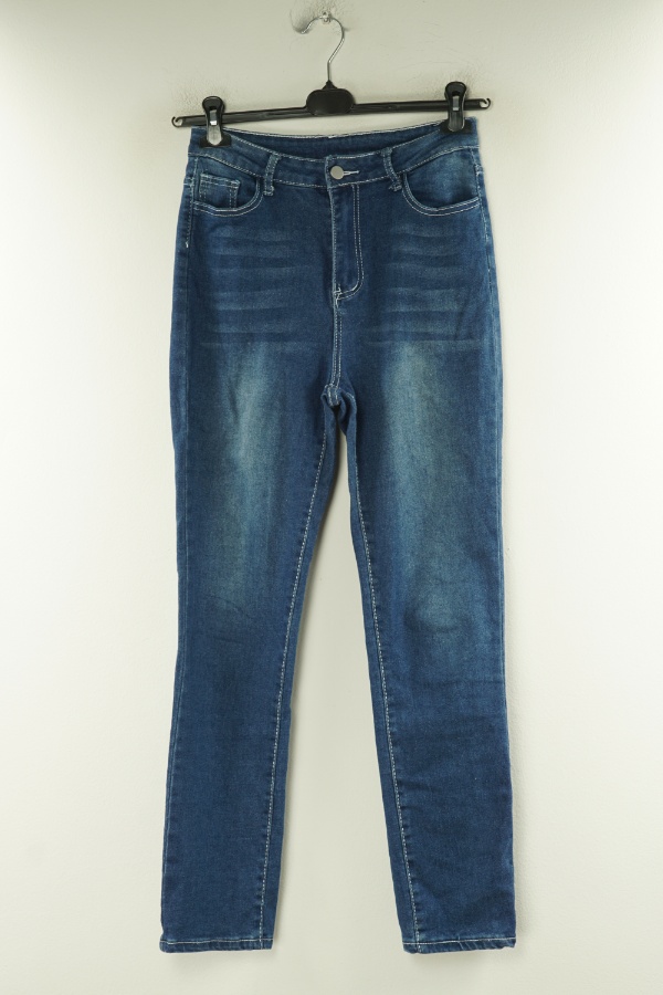 Spodnie niebieskie jeansowe z wysokim stanem - BRAK METKI Z NAZWĄ PRODUCENTA zdjęcie 1