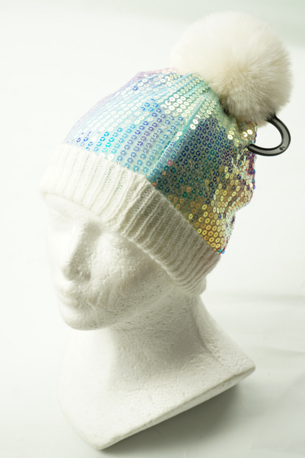 Czapka wielokolorowa-cekiny z pomponem - F&F zdjęcie 1