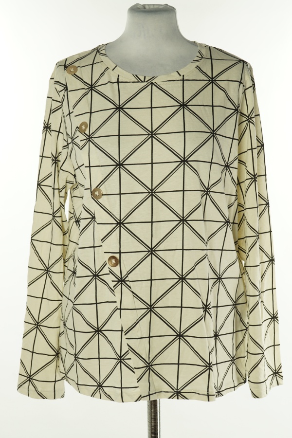 Bluzka beżowa w czarne wzory i guziki - SFERA zdjęcie 1