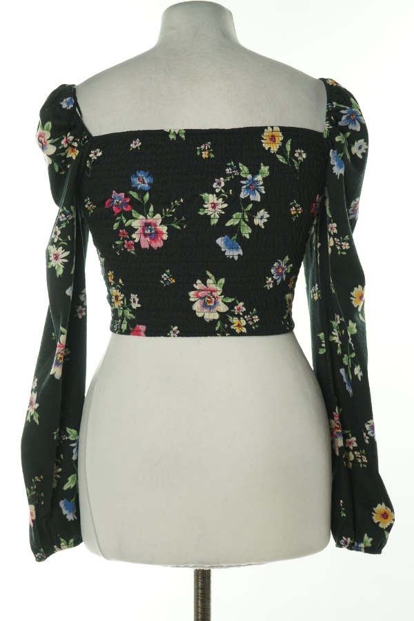 Top czarny w kwiaty, drapowany - H&M zdjęcie 2