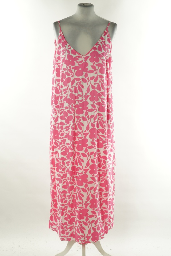 Sukienka długa letnia biało-różowa - PAPAYA zdjęcie 1