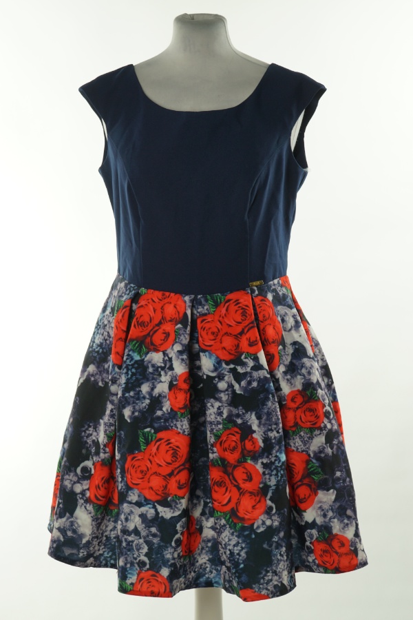 Sukienka granatowa w czerwone kwiaty - A&A zdjęcie 1