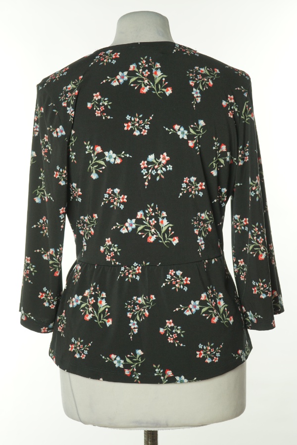 Bluzka czarna kopertowa w kwiaty - FLASH WOMAN zdjęcie 2