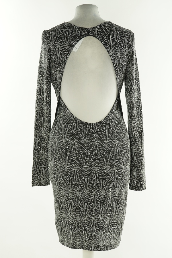 Sukienka czarno-srebrna wzorzysta błyszcząca z odkrytymi plecami - H&M zdjęcie 2