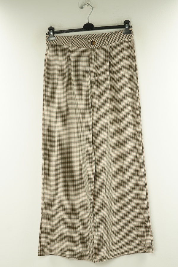 Spodnie materiałowe beżowe w kratkę - BRAK METKI Z NAZWĄ PRODUCENTA zdjęcie 1