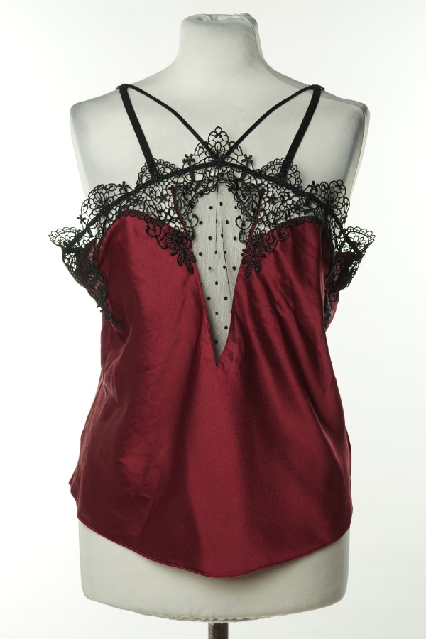 Bluzka piżamowa bordowa z koronką - ANN SUMMERS zdjęcie 1