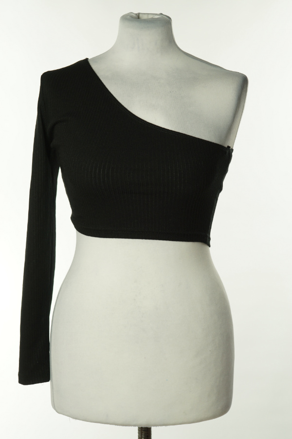 Top czarny prążkowany na jedno ramię - SHEIN zdjęcie 1