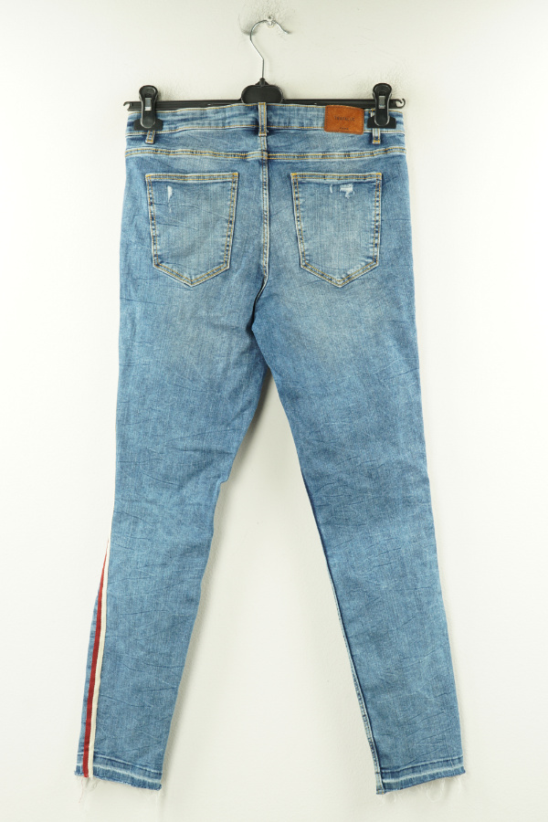 Spodnie niebieskie jeansowe z dziurami i lampasami - ZARA zdjęcie 2