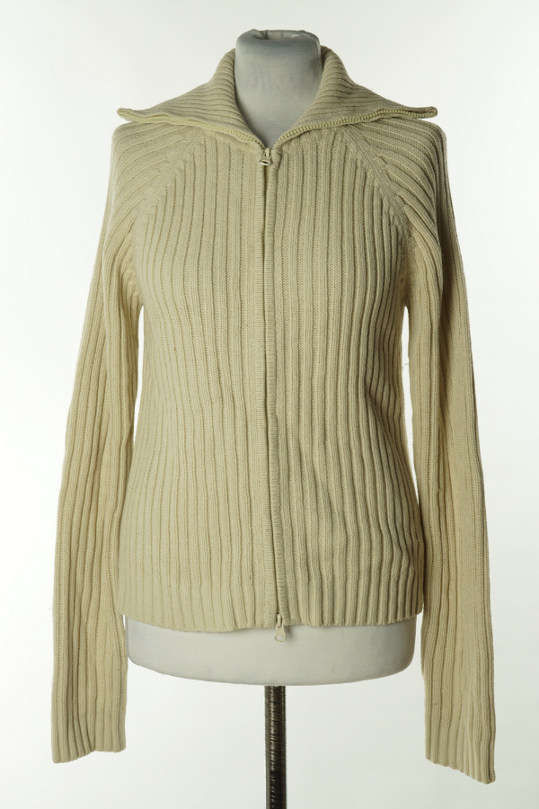 Kardigan beżowy z wywijanym kołnierzem zapinany na suwak - MNG zdjęcie 1