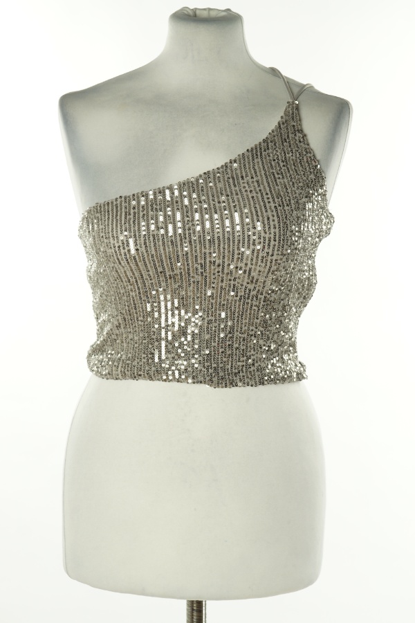 Top szary cekinowy na jedno ramię - AMISU zdjęcie 1