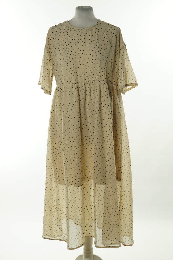 Sukienka beżowa w czarne kropki - WEDNESDAYS GIRL zdjęcie 1