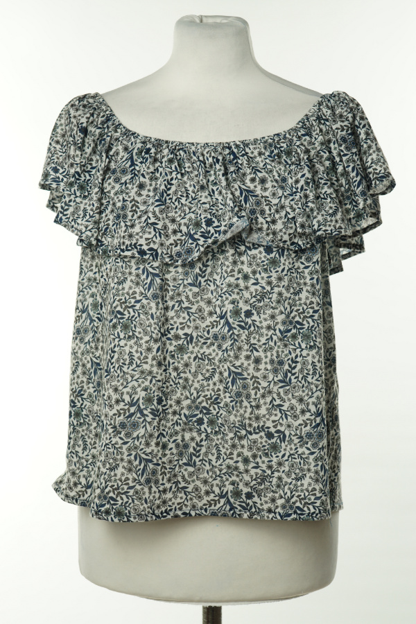 Bluzka z falbaną biała w kwiaty H&M - H&M zdjęcie 1