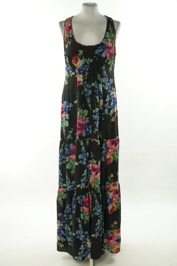 Sukienka długa czarna w kwiaty jedwabna - WAREHOUSE zdjęcie 1