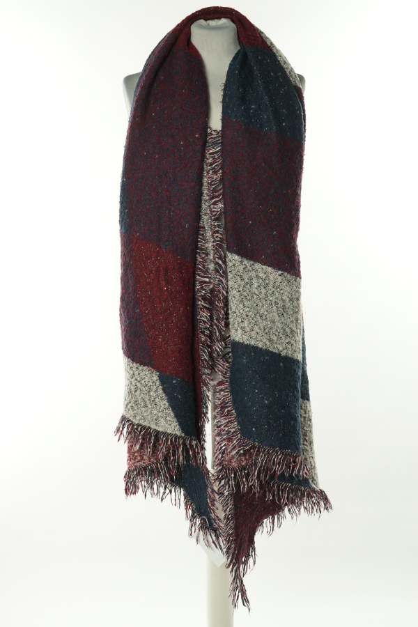 Szal bordowo-granatowy - BRAK METKI Z NAZWĄ PRODUCENTA zdjęcie 1